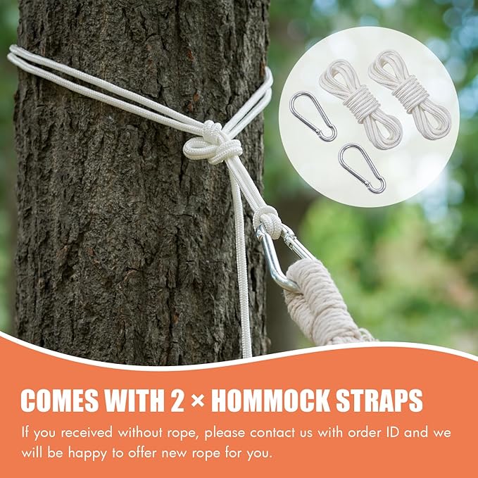 2 Persons Hammock with Tree Straps - Brazilian Double Hammock, Portable Hanging Camping Bed for Patio, Backyard, Porch, Outdoor and Indoor Use - Soft Cotton Hammock with Carrying Bag