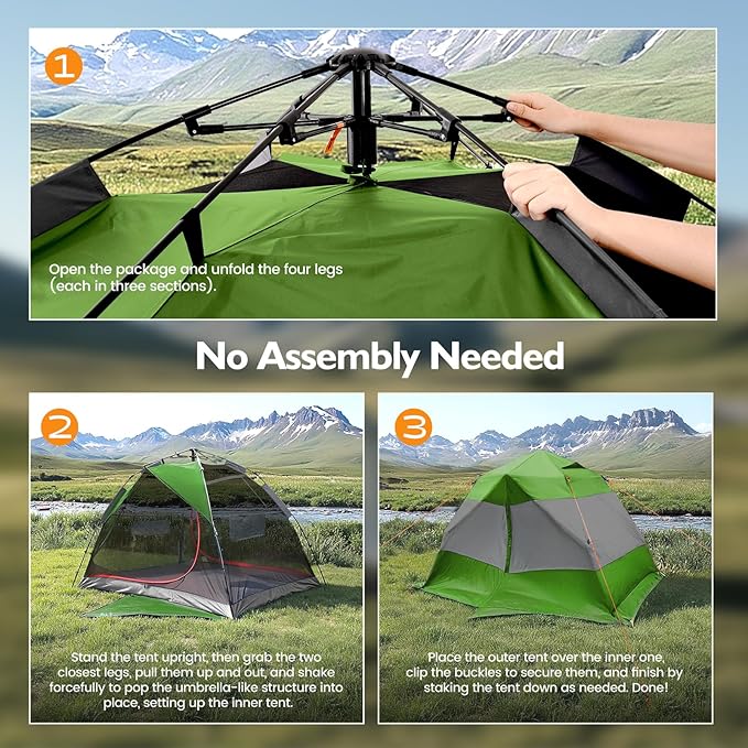 Camping Tent 2 Person, Waterproof & Blackout Double Layer Pop Up Outdoor Tent for Hiking, Travel, Picnic, Portable and Easy Setup
