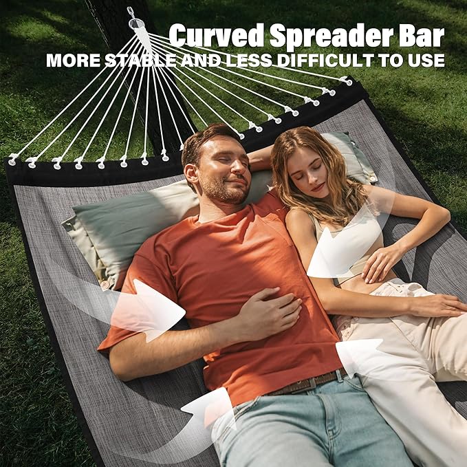 Patio Watcher 13 FT Quick Dry Olefin Hammock - Outdoor Double Hammock with Metal Curved Spreader Bars - 450 lbs Capacity - Mocha
