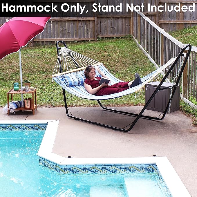 Sunnydaze Quilted Outdoor Hammock with Spreader Bars - Heavy-Duty 450-Pound Capacity Double Hammock for Outside - Misty Beach